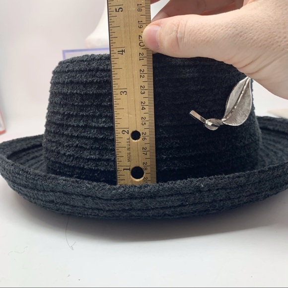 Vintage Arlin Kettle Brim Hat w Leaf Pin RN 7008 Black Dark Grey - Picture 5 of 11